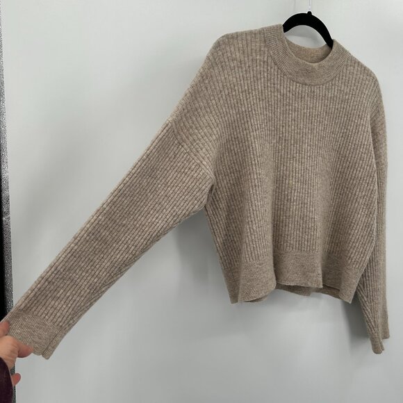CLUB MONACO *Flawed* Oatmeal Beige Wool Alpaca Blend Ribbed Boxy Sweater Large - Picture 3 of 6